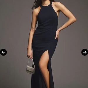 Anthropologie Navy Halter Maxi Dress
